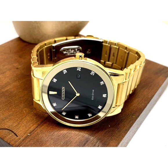 Citizen Men's Watch AU1062-56G Eco Drive Diamond Accent Black Dial Gold Steel - Picture 7 of 13